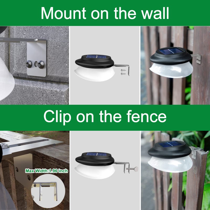 JSOT Solar Gutter Lights for Outside Decor, Solar Fence Light Outdoor Waterproof Yard Lights, 2 Installations Methods for Deck Garden Porch Garage Stairs Wall Patio Backyard - Warm White, 6 Pack - Image 5